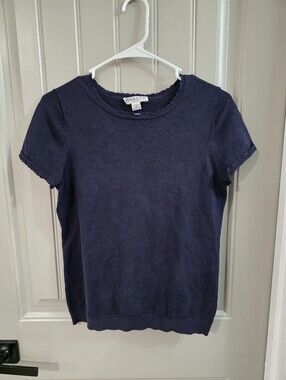 Pendleton Womans Small Navy Scalloped Hem Shirt Silk And Cotton Nwot